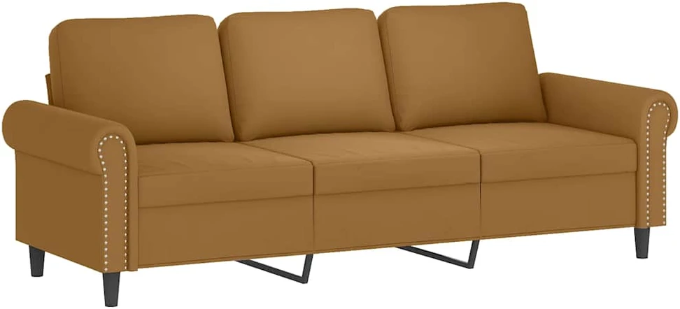 Trivietė sofa su pakoja, rudos spalvos, 180cm, aksomas