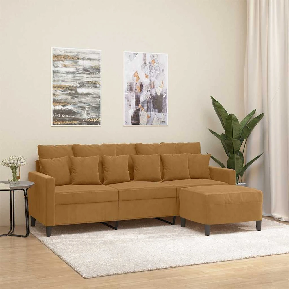 Trivietė sofa su pakoja, rudos spalvos, 180cm, aksomas