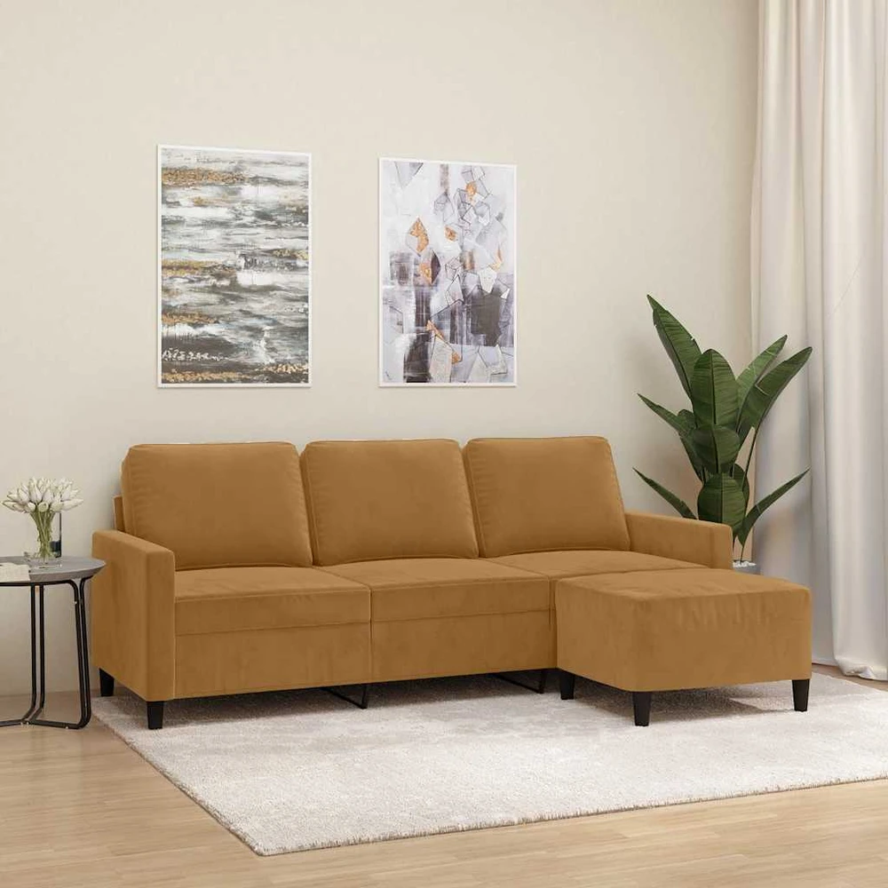 Trivietė sofa su pakoja, rudos spalvos, 180cm, aksomas