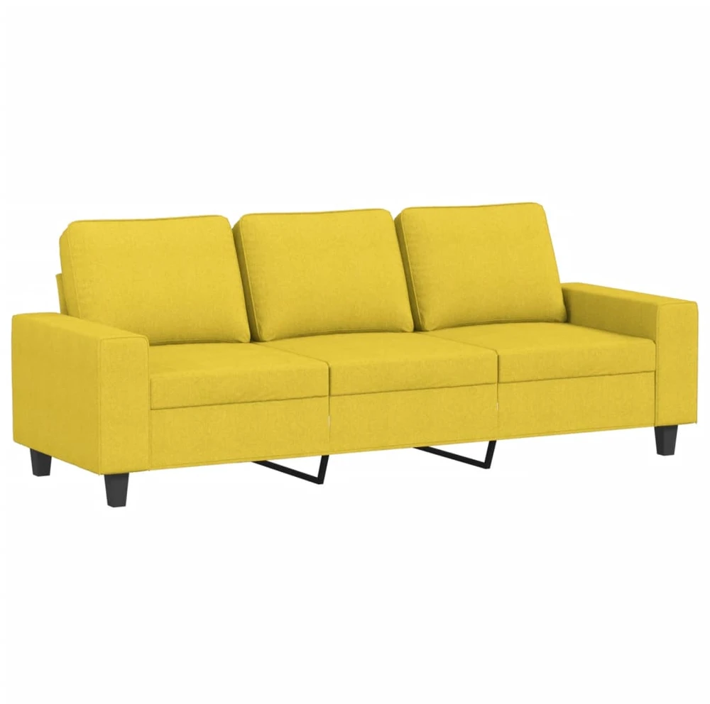 Trivietė sofa su pakoja, šviesiai geltona, 180cm, audinys