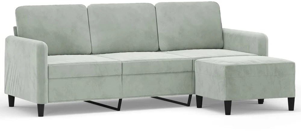 Trivietė sofa su pakoja, šviesiai pilka, 180cm, aksomas