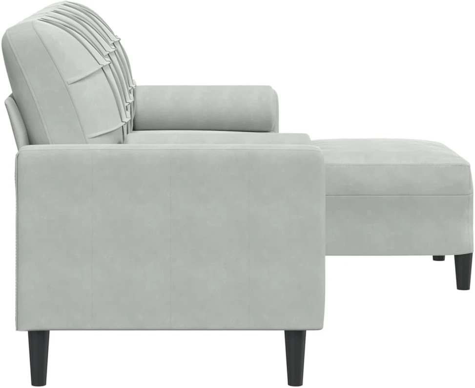 Trivietė sofa su pakoja, šviesiai pilka, 180cm, aksomas