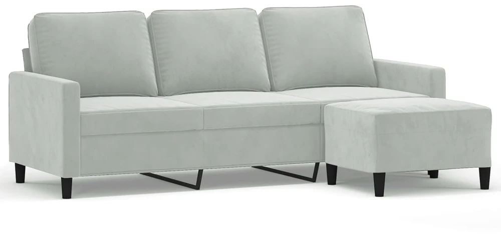 Trivietė sofa su pakoja, šviesiai pilka, 180cm, aksomas