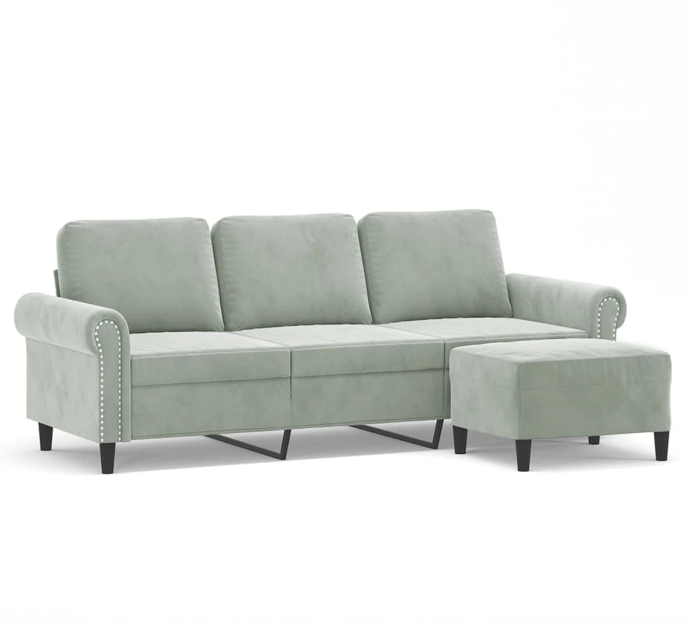 Trivietė sofa su pakoja, šviesiai pilka, 180cm, aksomas