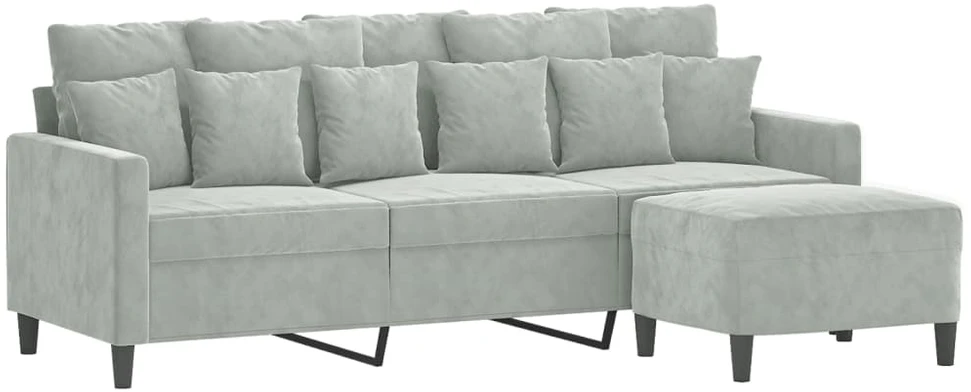 Trivietė sofa su pakoja, šviesiai pilka, 180cm, aksomas