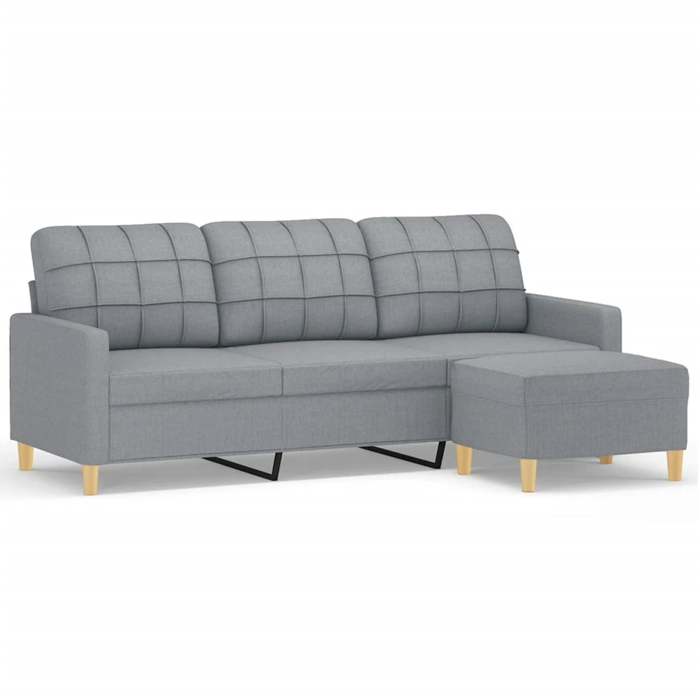 Trivietė sofa su pakoja, šviesiai pilka, 180cm, audinys