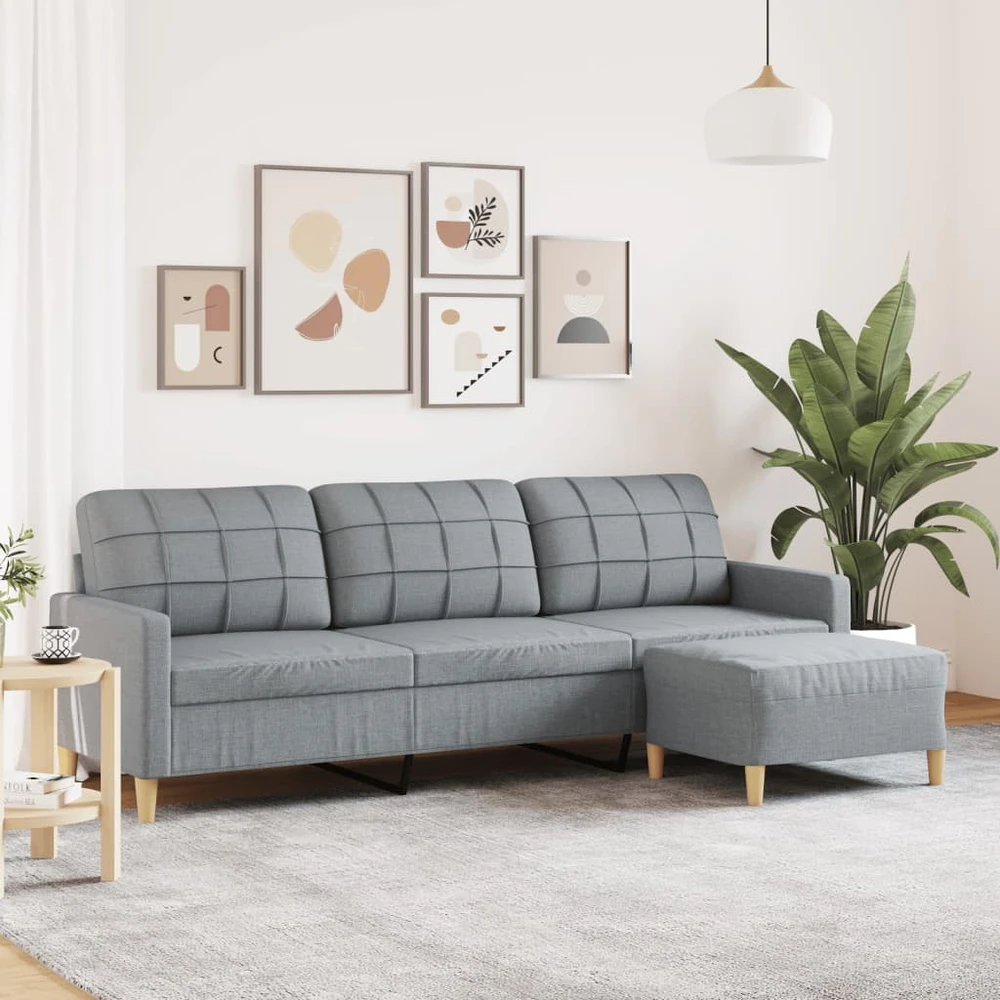 Trivietė sofa su pakoja, šviesiai pilka, 210cm, audinys