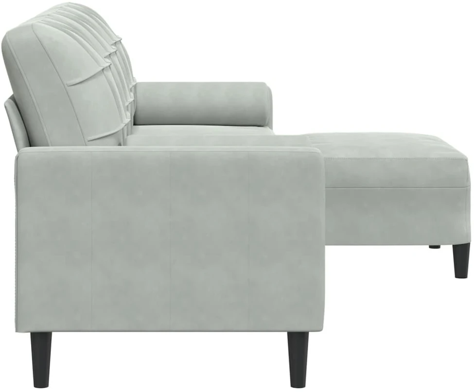 Trivietė sofa su pakoja, šviesiai pilka, 210cm, aksomas
