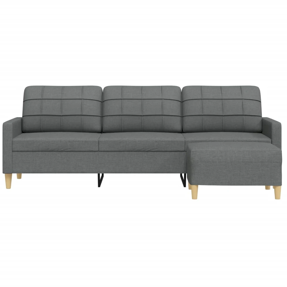 Trivietė sofa su pakoja, tamsiai pilkos spalvos, 210cm, audinys