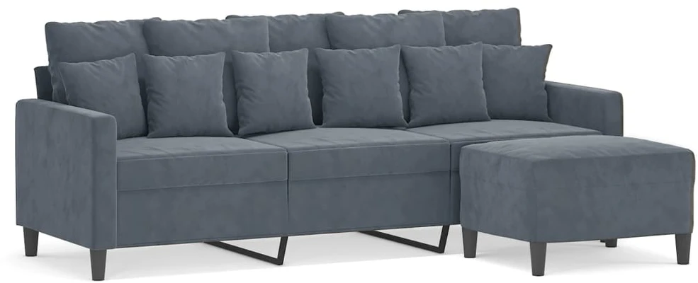 Trivietė sofa su pakoja, tamsiai pilkos spalvos, 180cm, aksomas