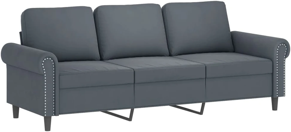 Trivietė sofa su pakoja, tamsiai pilkos spalvos, 180cm, aksomas