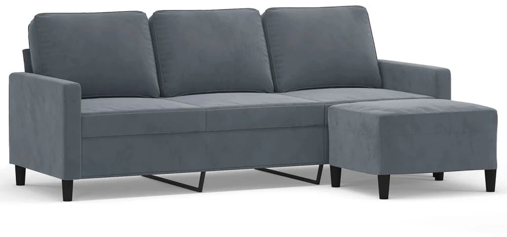 Trivietė sofa su pakoja, tamsiai pilkos spalvos, 180cm, aksomas