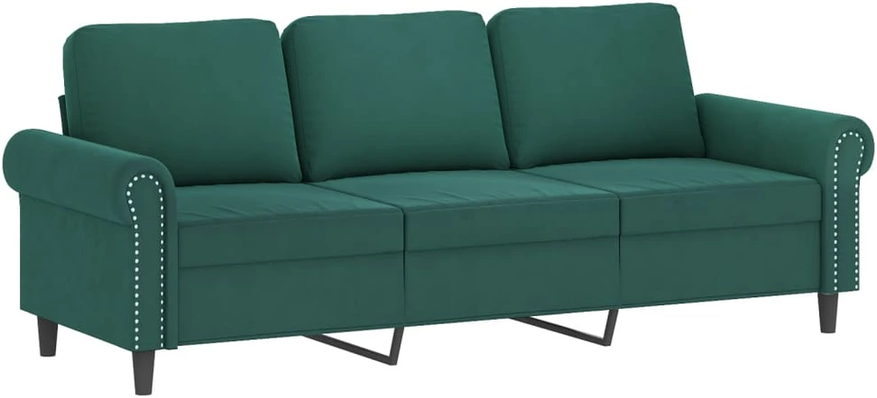Trivietė sofa su pakoja, tamsiai žalios spalvos, 180cm, aksomas