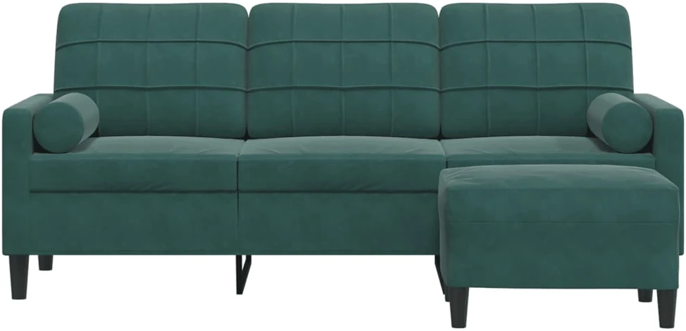 Trivietė sofa su pakoja, tamsiai žalios spalvos, 180cm, aksomas