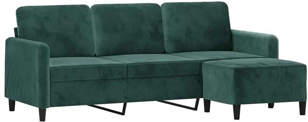 Trivietė sofa su pakoja, tamsiai žalios spalvos, 180cm, aksomas