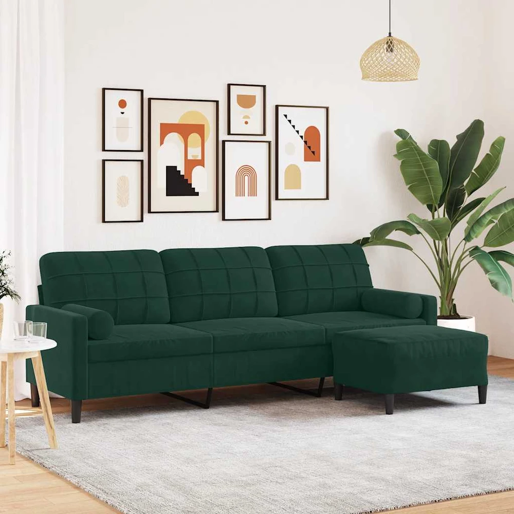Trivietė sofa su pakoja, tamsiai žalios spalvos, 210cm, aksomas