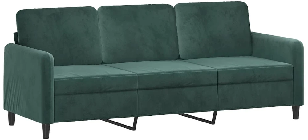 Trivietė sofa su pakoja, tamsiai žalios spalvos, 180cm, aksomas
