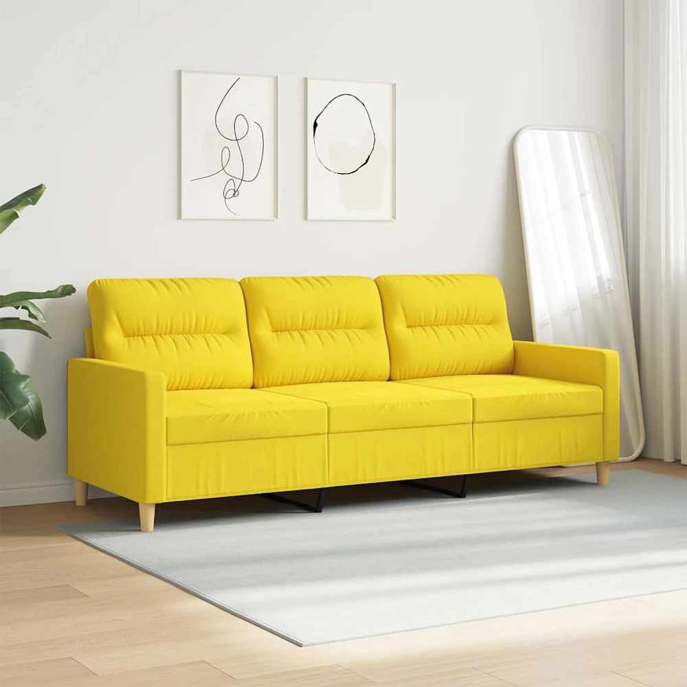 Trivietė sofa, šviesiai geltonos spalvos, 180cm, audinys