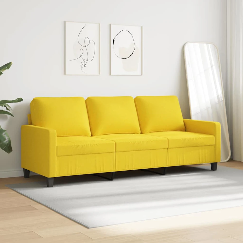 Trivietė sofa, šviesiai geltonos spalvos, 180cm, audinys