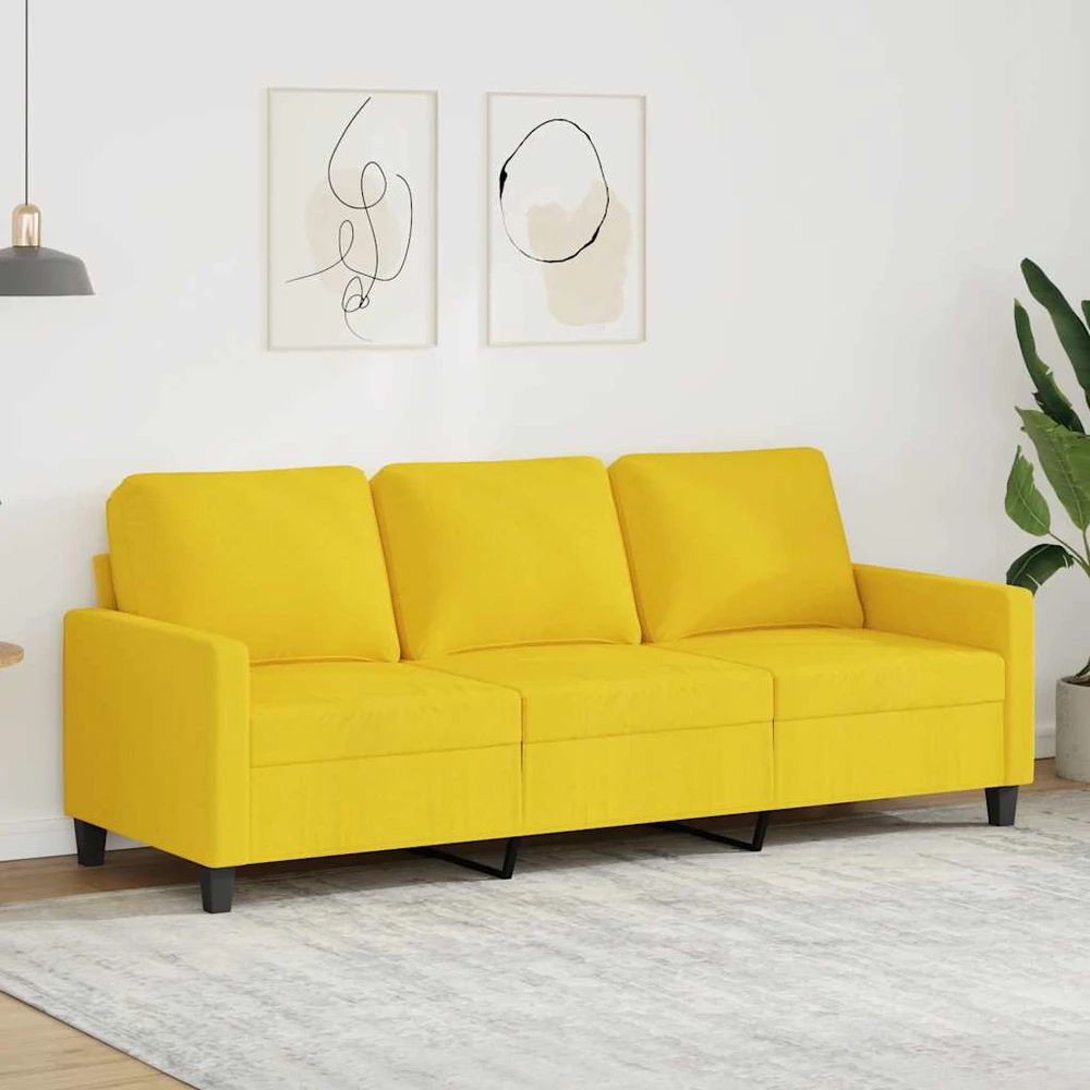 Trivietė sofa, šviesiai geltonos spalvos, 180cm, audinys