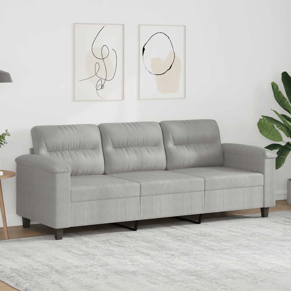 Trivietė sofa, šviesiai pilka, 180cm, mikropluošto audinys