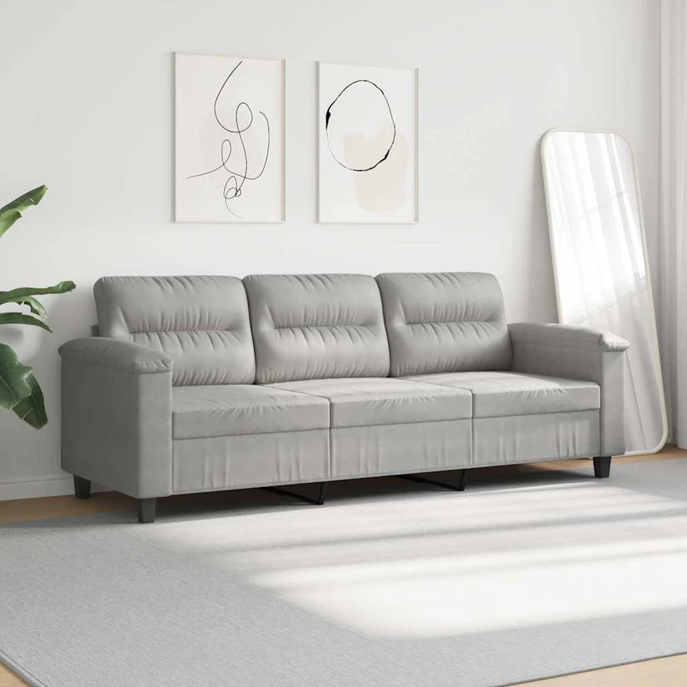 Trivietė sofa, šviesiai pilka, 180cm, mikropluošto audinys