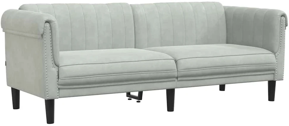 Trivietė sofa, šviesiai pilkos spalvos, aksomas