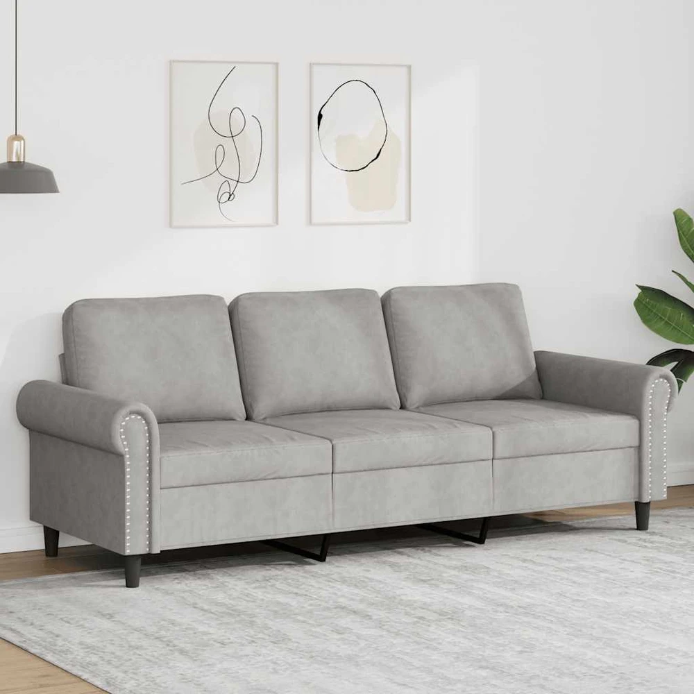 Trivietė sofa, šviesiai pilkos spalvos, 180cm, aksomas