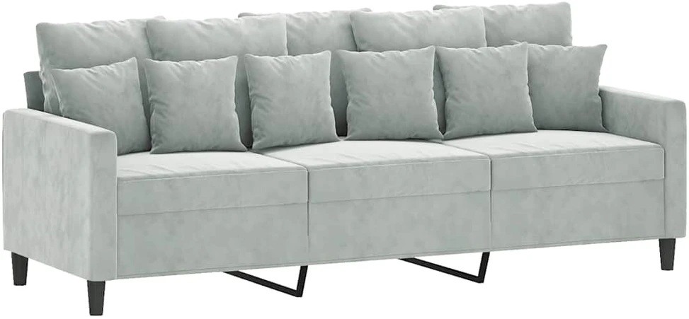 Trivietė sofa, šviesiai pilkos spalvos, 180cm, aksomas