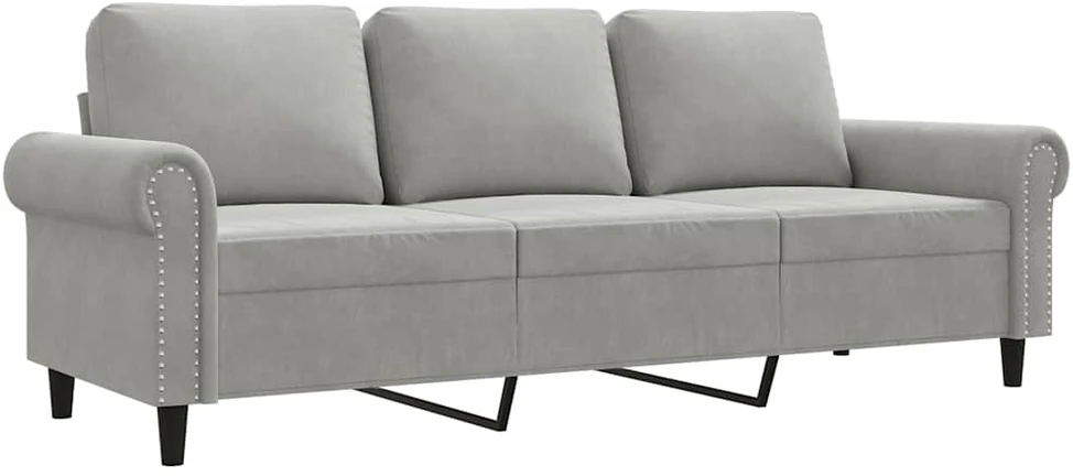 Trivietė sofa, šviesiai pilkos spalvos, 180cm, aksomas