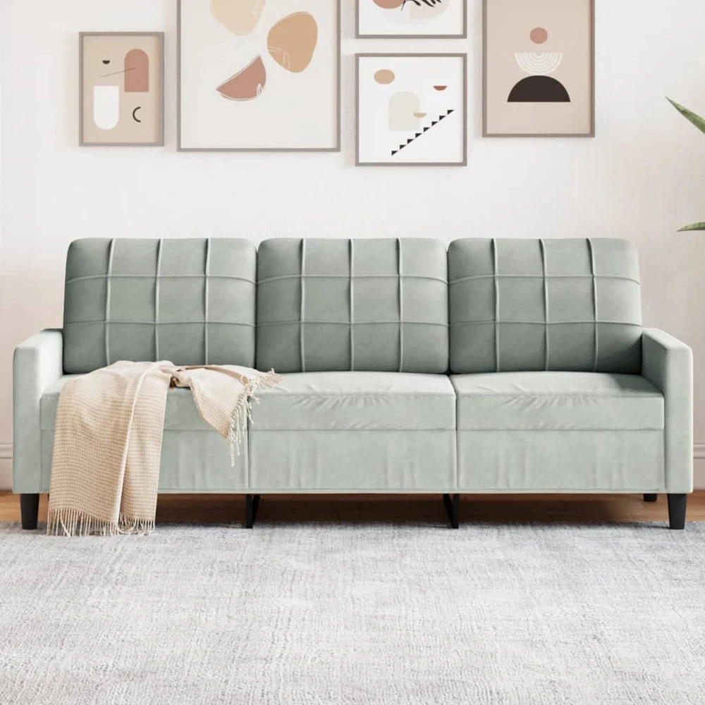Trivietė sofa, šviesiai pilkos spalvos, 180cm, aksomas
