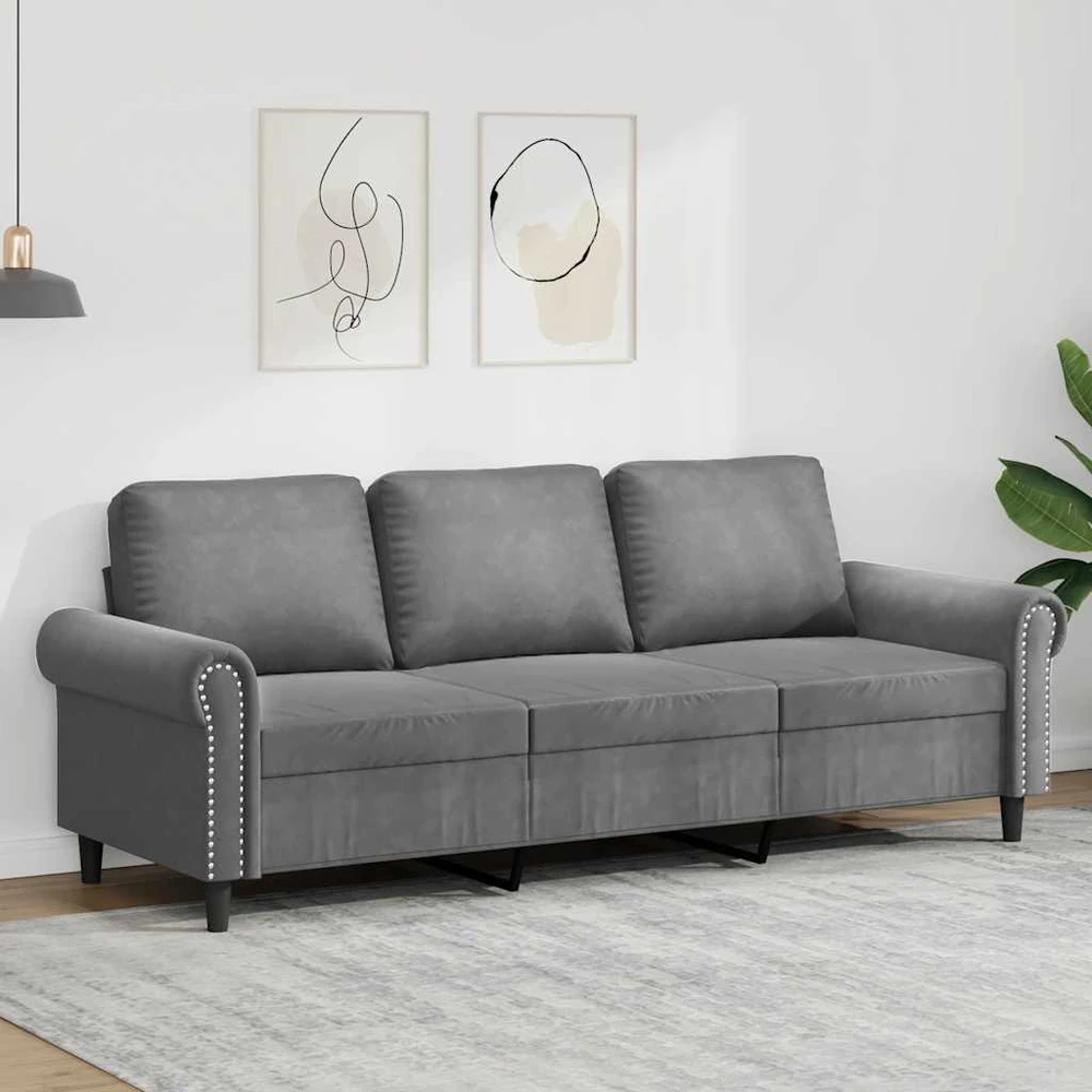 Trivietė sofa, tamsiai pilkos spalvos, 180cm, aksomas