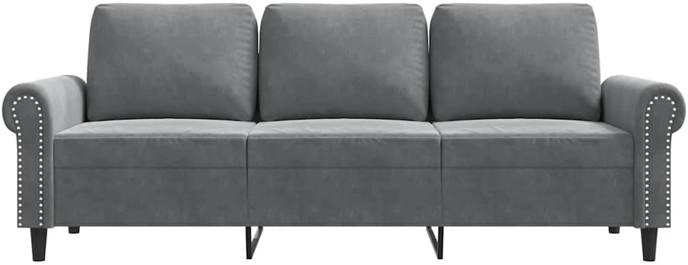 Trivietė sofa, tamsiai pilkos spalvos, 180cm, aksomas
