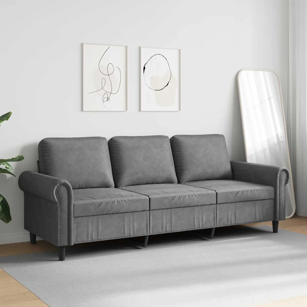 Trivietė sofa, tamsiai pilkos spalvos, 180cm, aksomas