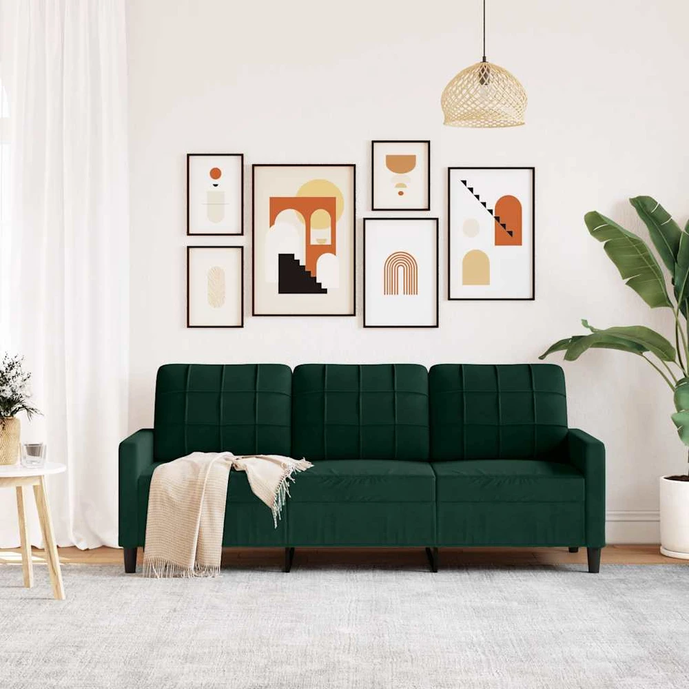 Trivietė sofa, tamsiai žalios spalvos, 180cm, aksomas