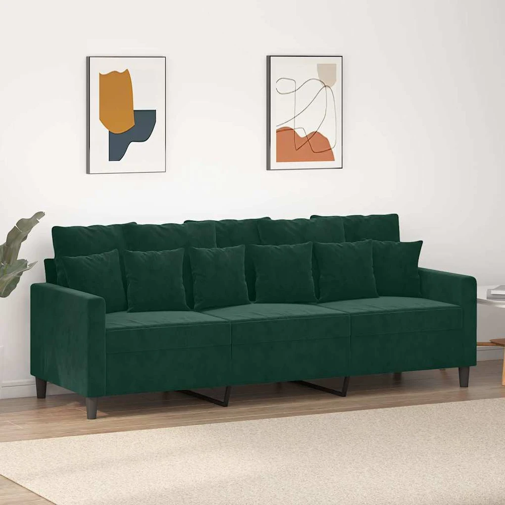 Trivietė sofa, tamsiai žalios spalvos, 180cm, aksomas