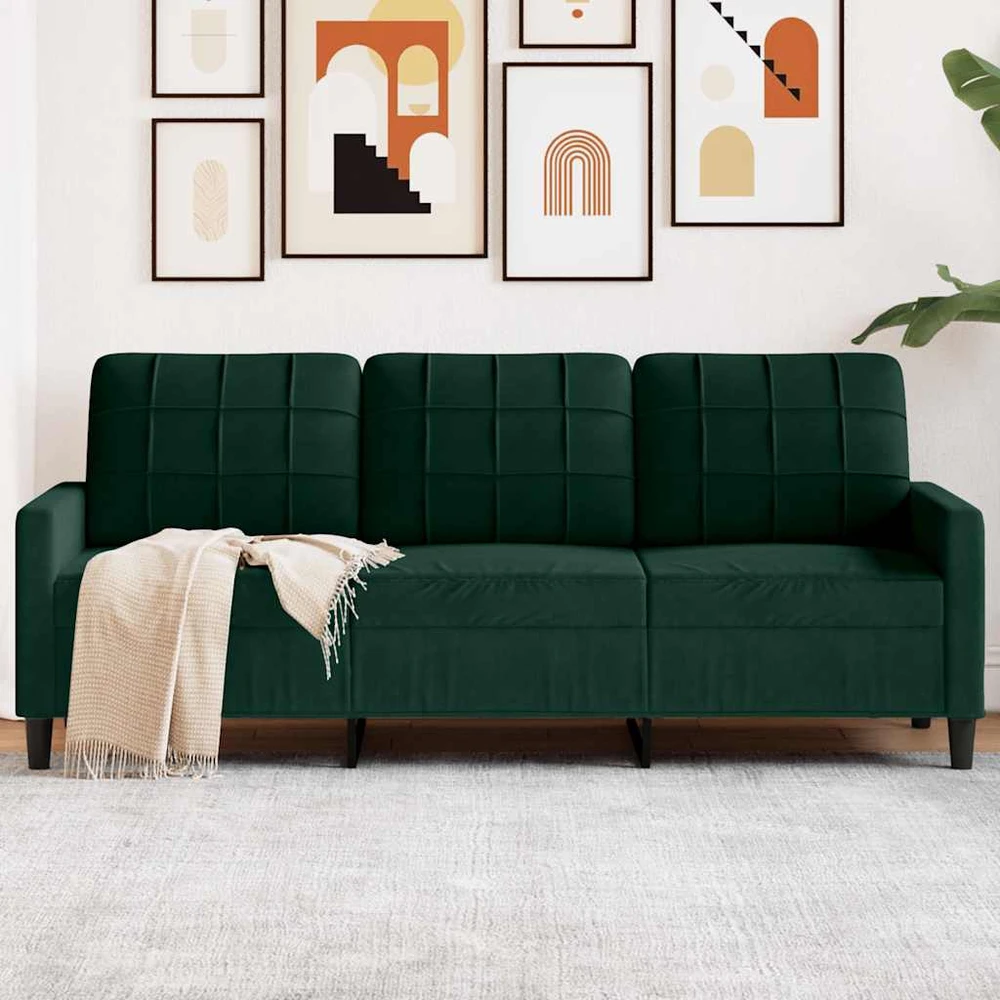 Trivietė sofa, tamsiai žalios spalvos, 180cm, aksomas