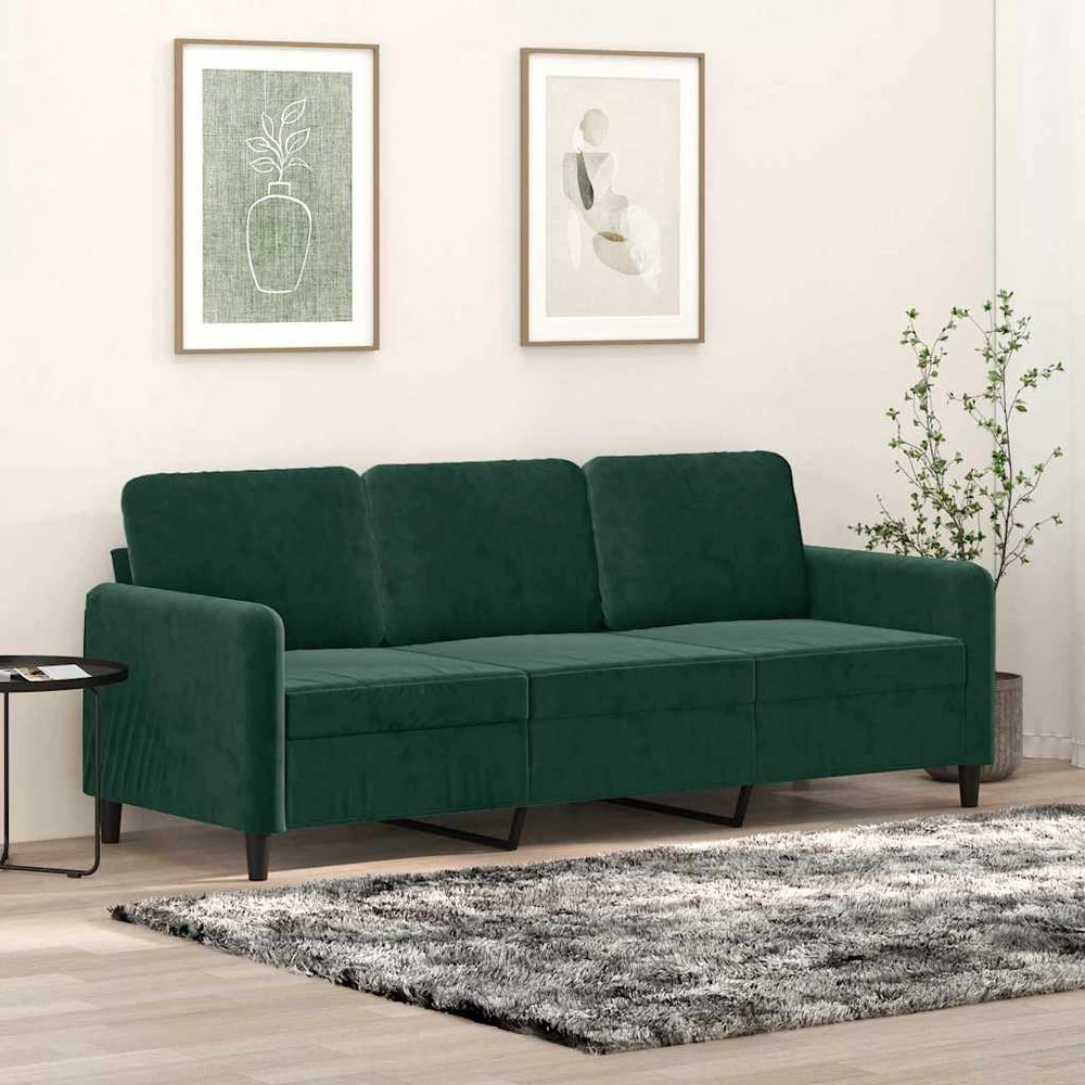 Trivietė sofa, tamsiai žalios spalvos, 180cm, aksomas