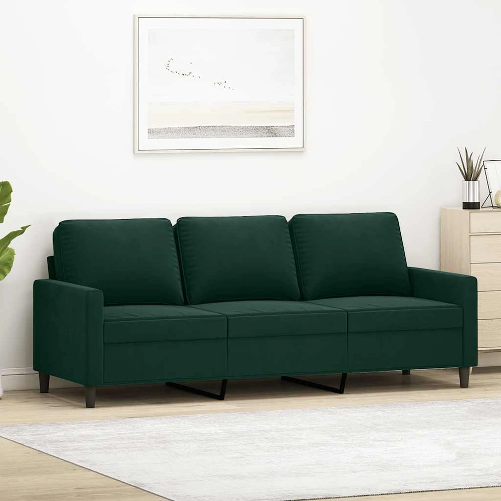 Trivietė sofa, tamsiai žalios spalvos, 180cm, aksomas