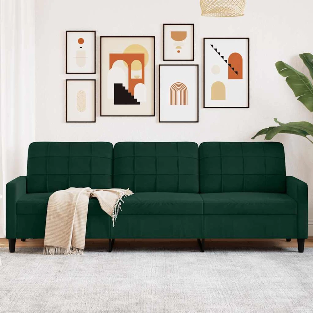 Trivietė sofa, tamsiai žalios spalvos, 210cm, aksomas