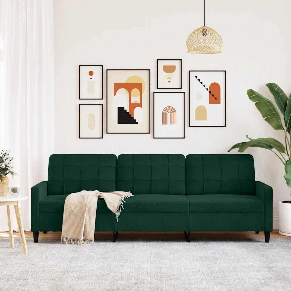 Trivietė sofa, tamsiai žalios spalvos, 210cm, aksomas