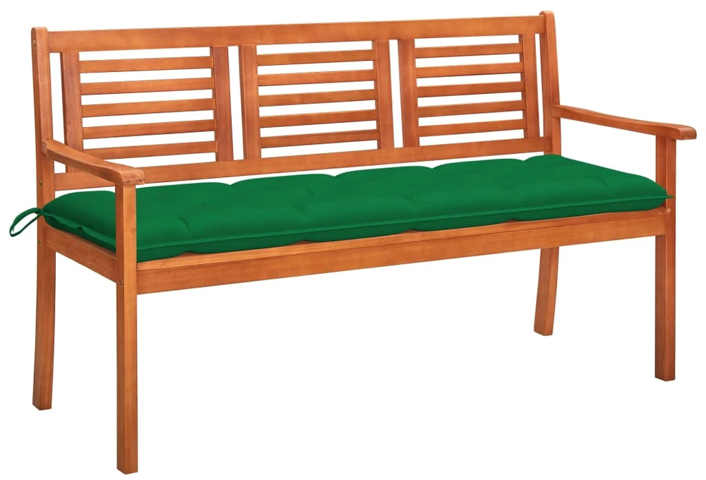Trivietis sodo suoliukas su pagalvėle, 150cm, eukalipto masyvas