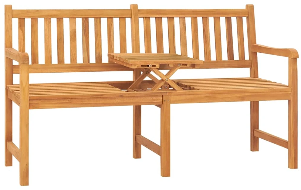 Trivietis sodo suoliukas su staliuku, 150cm, tikmedžio masyvas