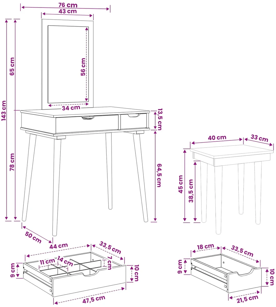 Tualetės rinkinys FAUSKE 3 vnt. Balta 76 x 50 x 143 cm