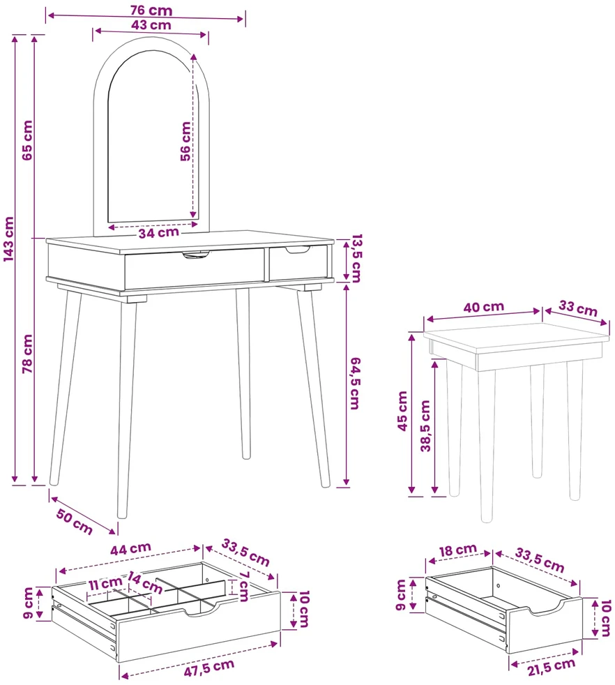 Tualetės rinkinys FAUSKE 3 vnt. Balta 76 x 50 x 143 cm
