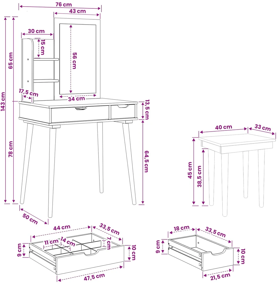 Tualetės rinkinys FAUSKE 4 vnt. Balta 76 x 50 x 143 cm