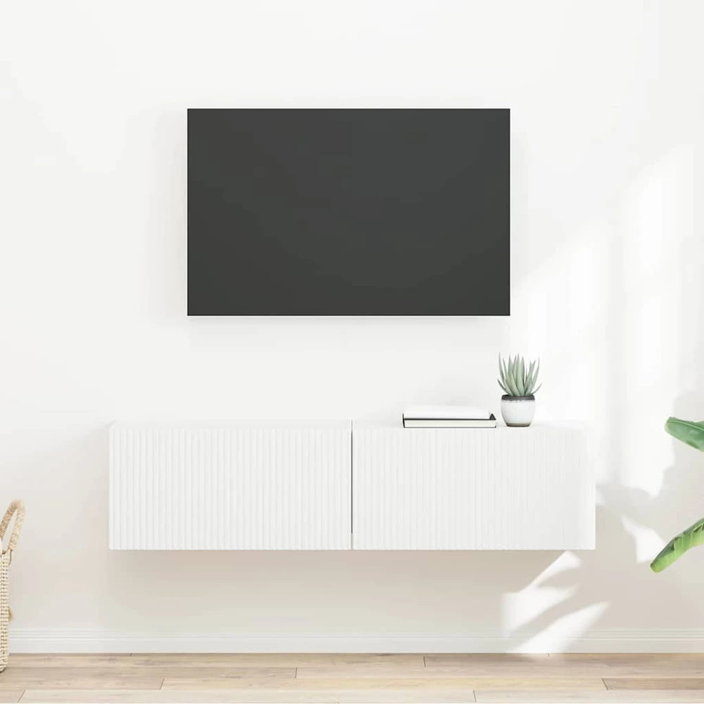 TV staliukas TV sieninė spintelė 2 vnt. Balta Apdirbta mediena