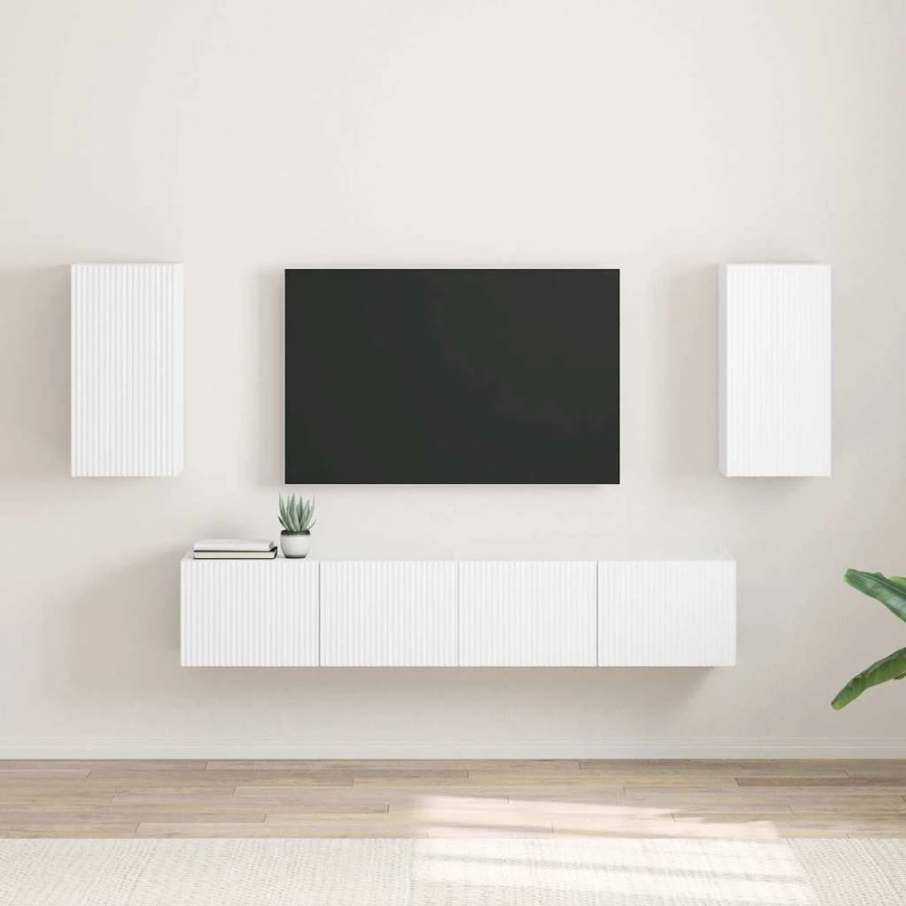 TV staliukas TV sieninė spintelė 2 vnt. Balta Apdirbta mediena