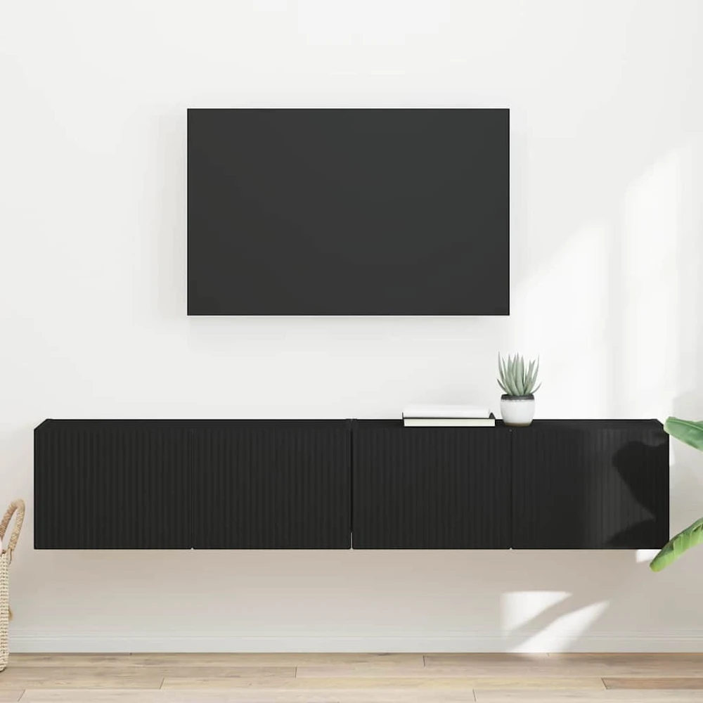 TV staliukas TV sieninė spintelė 2 vnt. Juoda Apdirbta mediena