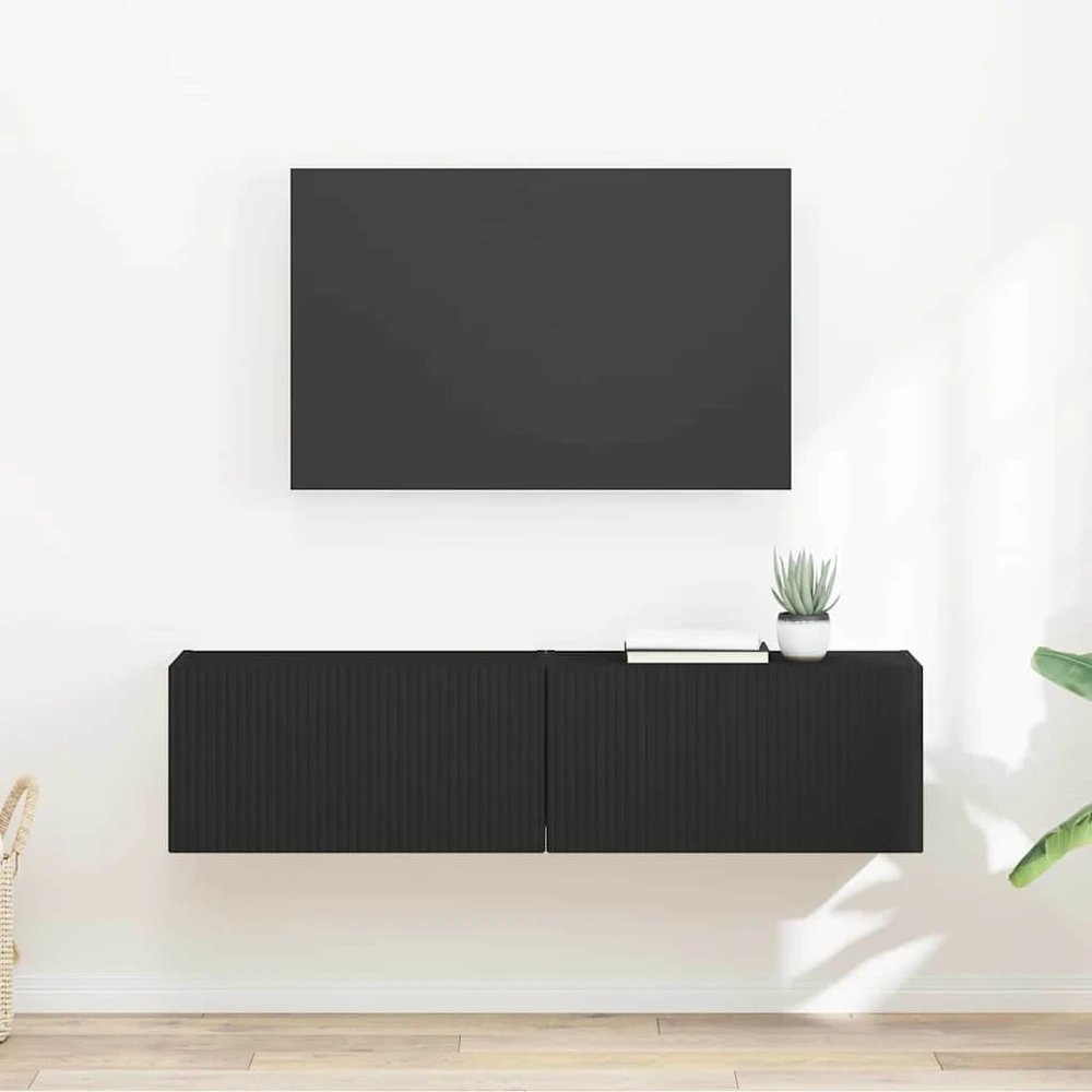 TV staliukas TV sieninė spintelė 2 vnt. Juoda Apdirbta mediena